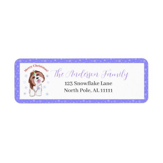 Vrolijk kerstfeest sjiih Tzu met Snowflake-adres Etiket (Voorkant)
