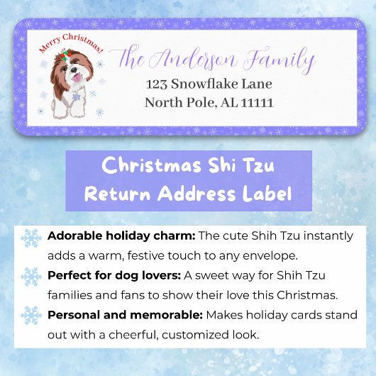 Vrolijk kerstfeest sjiih Tzu met Snowflake-adres Etiket