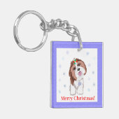 Vrolijk kerstfeest sjiih Tzu met snowflake Sleutelhanger (Voorkant Links)