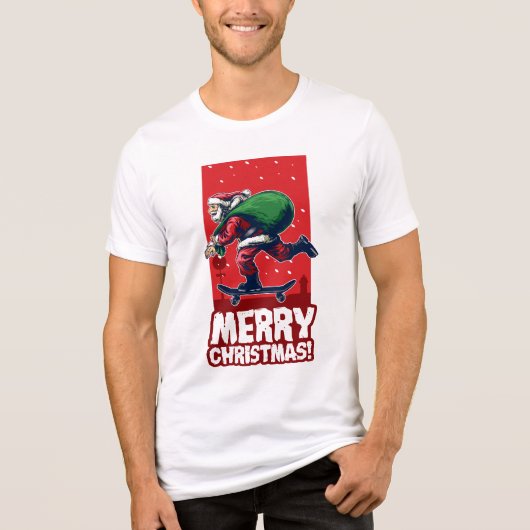 Vrolijk Kerstfeest Skateboarden Santa | FEESTDAGEN Tri-Blend Shirt (Voorkant)