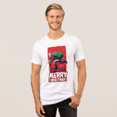 Vrolijk Kerstfeest Skateboarden Santa | FEESTDAGEN Tri-Blend Shirt (Voorkant volledig)