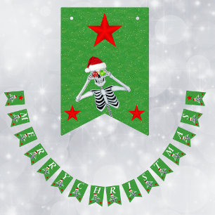 Vrolijk kerstfeest skelet rode sterren groen vlaggetjes