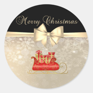 Vrolijk Kerstfeest, Slaapsteen, Snowflakes, Bow Ronde Sticker