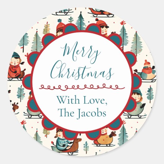 vrolijk kerstfeest | Sleeping Kinderen Kerstmis Ronde Sticker (Voorkant)