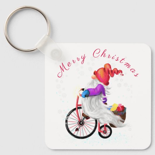 Vrolijk kerstfeest Sleutelhanger Gnome met Bike en (Voorkant)