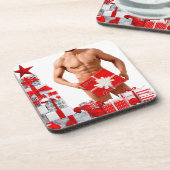 Vrolijk Kerstfeest SlipperyJoe rood wit zilver cad Bier Onderzetter (Linkerzijde)