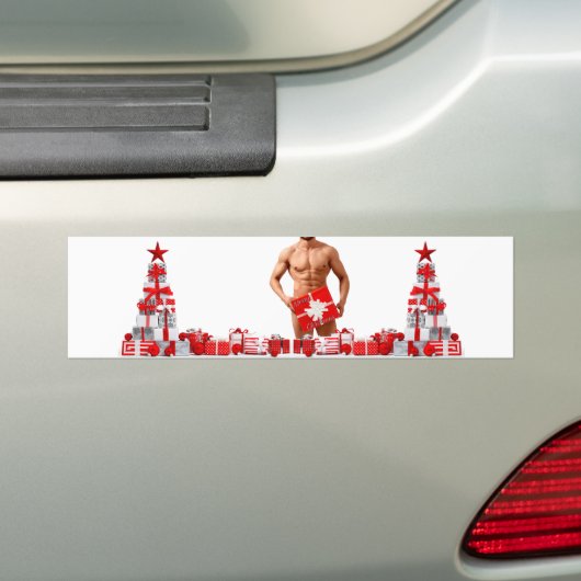 Vrolijk Kerstfeest SlipperyJoe rood wit zilver cad Bumpersticker (Op auto)