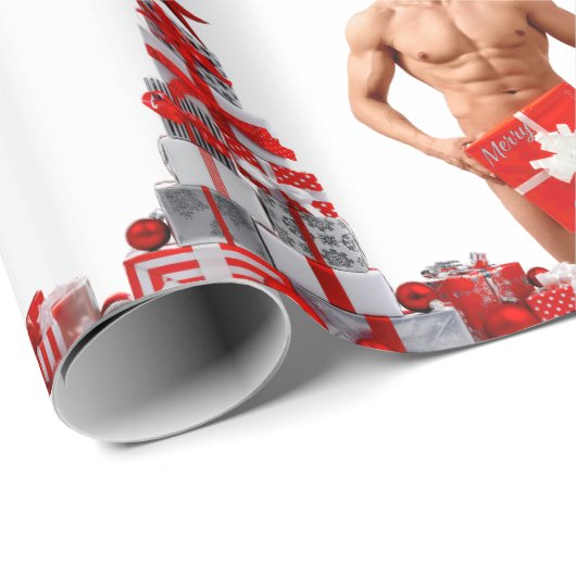 Vrolijk Kerstfeest SlipperyJoe rood wit zilver cad Cadeaupapier (Rol Hoek)