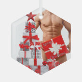 Vrolijk Kerstfeest SlipperyJoe rood wit zilver cad Glas Ornament (Voorkant)