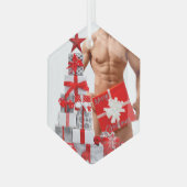 Vrolijk Kerstfeest SlipperyJoe rood wit zilver cad Glas Ornament (Voorkant links)