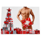 Vrolijk Kerstfeest SlipperyJoe rood wit zilver cad Groot Cadeauzakje (Voorkant)