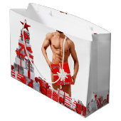 Vrolijk Kerstfeest SlipperyJoe rood wit zilver cad Groot Cadeauzakje (Achterkant Gekanteld)