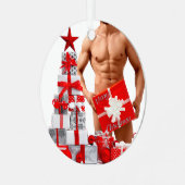 Vrolijk Kerstfeest SlipperyJoe rood wit zilver cad Metalen Ornament (Voorkant links)