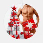 Vrolijk Kerstfeest SlipperyJoe rood wit zilver cad Metalen Ornament (Achterkant)