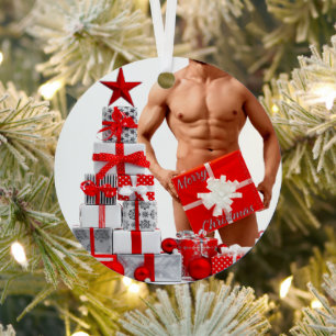 Vrolijk Kerstfeest SlipperyJoe rood wit zilver cad Metalen Ornament