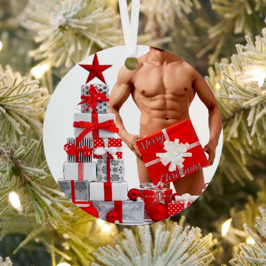 Vrolijk Kerstfeest SlipperyJoe rood wit zilver cad Metalen Ornament (Insitu)