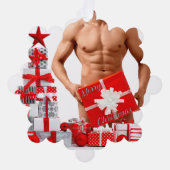 Vrolijk Kerstfeest SlipperyJoe rood wit zilver cad Ornament Kaart (Voorkant)