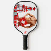 Vrolijk Kerstfeest SlipperyJoe rood wit zilver cad Pickleball Paddle (Achterkant)