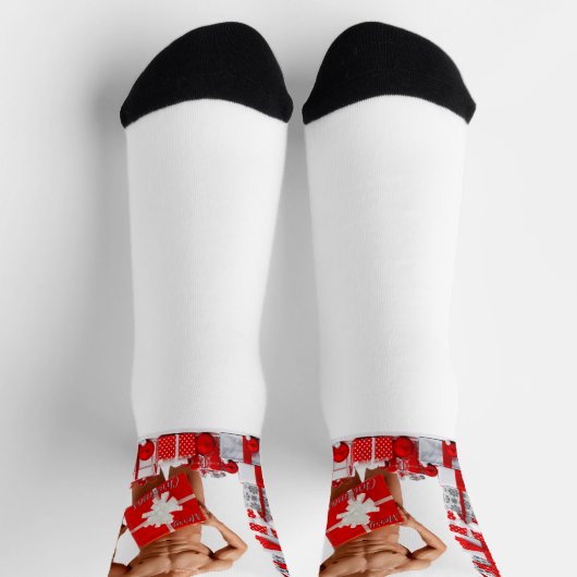 Vrolijk Kerstfeest SlipperyJoe rood wit zilver cad Sokken (Top)