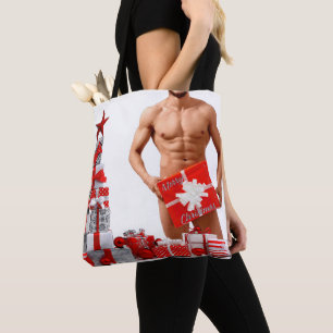 Vrolijk Kerstfeest SlipperyJoe rood wit zilver cad Tote Bag