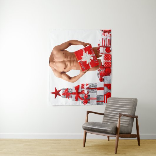 Vrolijk Kerstfeest SlipperyJoe rood wit zilver cad Wandkleed (In situ)