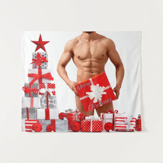 Vrolijk Kerstfeest SlipperyJoe rood wit zilver cad Wandkleed (Voorkant (horizontaal))