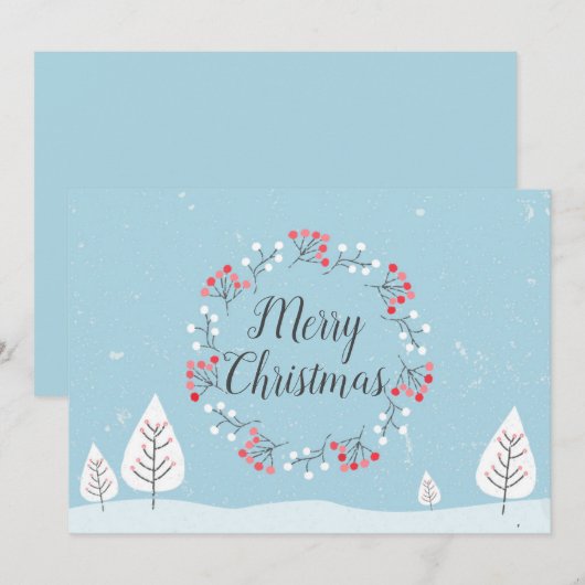 Vrolijk kerstfeest |  sneeuw- en Berry Wreatmas Feestdagenkaart (Voorkant / Achterkant)