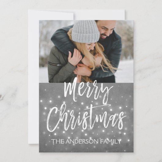 Vrolijk Kerstfeest Sneeuw of Sneeuwvlok Fotokaart Feestdagenkaart (Voorkant)