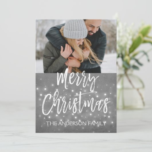Vrolijk Kerstfeest Sneeuw of Sneeuwvlok Fotokaart Feestdagenkaart (Staand voorkant)