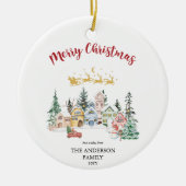 vrolijk kerstfeest | Sneeuw Winter House Scene Keramisch Ornament (Voorkant)