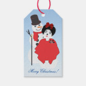 Vrolijk kerstfeest! Sneeuwman- en damescadeauLabel Cadeaulabel (Voorkant)