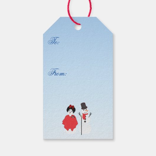 Vrolijk kerstfeest! Sneeuwman- en damescadeauLabel Cadeaulabel (Achterkant)