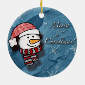 Vrolijk kerstfeest, sneeuwman met gebreide kleding keramisch ornament (Achterkant)