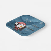 Vrolijk kerstfeest, sneeuwman met gebreide kleding papieren bordje (Gebogen)