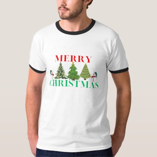 Vrolijk Kerstfeest Sneeuwman & Tree T-shirt (Voorkant)