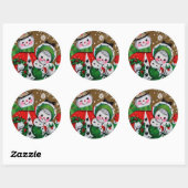 Vrolijk Kerstfeest Sneeuwman & zijn Vriendin Ronde Sticker (Vel)