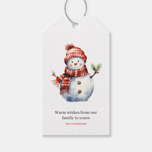 Vrolijk Kerstfeest & Sneeuwmannen Cadeaulabel (Voorkant)