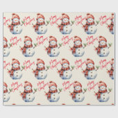  Vrolijk Kerstfeest & Sneeuwmannen Cadeaupapier (Vlak)