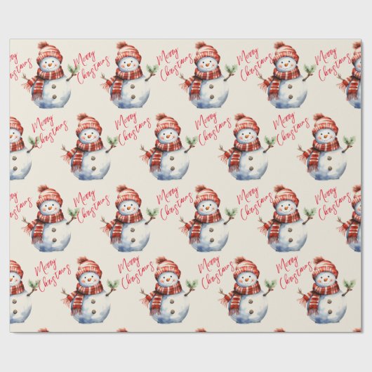  Vrolijk Kerstfeest & Sneeuwmannen Cadeaupapier (Vlak)