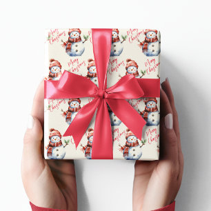 Vrolijk Kerstfeest & Sneeuwmannen Cadeaupapier