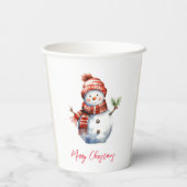 Vrolijk Kerstfeest & Sneeuwmannen Papieren Bekers (Achterkant)