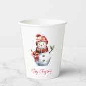 Vrolijk Kerstfeest & Sneeuwmannen Papieren Bekers (Voorkant)