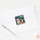 Vrolijk kerstfeest, SNEEUWPOP EN PINGUÏN'S Vierkante Sticker (Envelop)