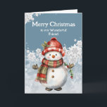 Vrolijk kerstfeest sneeuwpop vriend kaart<br><div class="desc">Een sneeuwpop glimlach,  zo warm en helder,  Net als onze vriendschap,  pure verrukking. Vrolijk kerstfeest,  mijn lieve vriend,  mag ons gelach nooit eindigen.</div>
