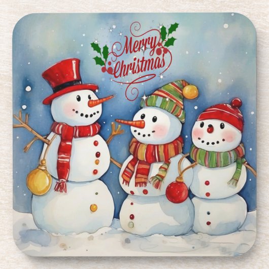 Vrolijk kerstfeest, sneeuwpopfeest bier onderzetter (Voorkant)