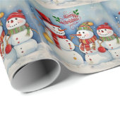 Vrolijk kerstfeest, sneeuwpopfeest cadeaupapier (Rol Hoek)