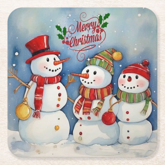 Vrolijk kerstfeest, sneeuwpopfeest kartonnen onderzetters (Voorkant)