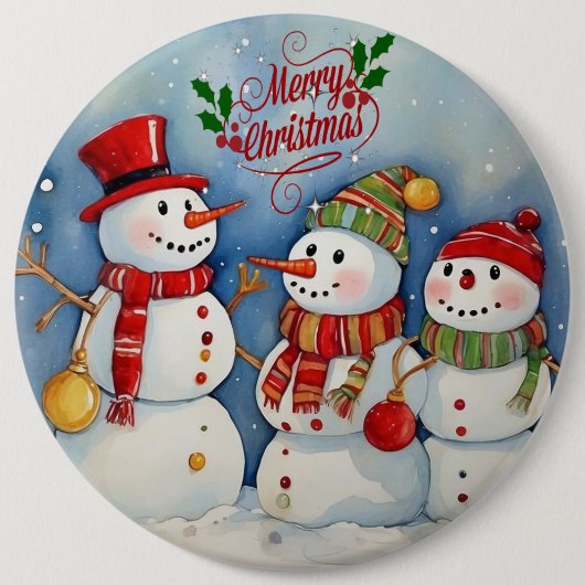 Vrolijk kerstfeest, sneeuwpopfeest ronde button 6,0 cm (Voorkant)
