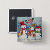 Vrolijk kerstfeest, sneeuwpopfeest vierkante button 5,1 cm (Voorkant /achterkant)