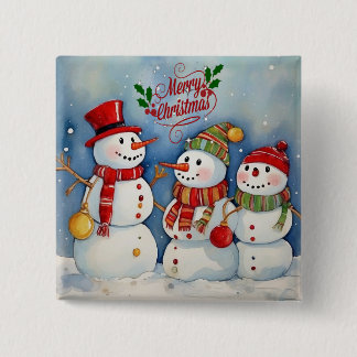 Vrolijk kerstfeest, sneeuwpopfeest vierkante button 5,1 cm